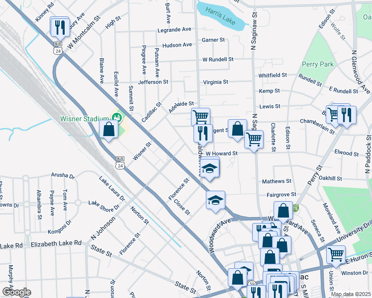 map of restaurants, bars, coffee shops, grocery stores, and more near 298 Cesar E Chavez Avenue in Pontiac