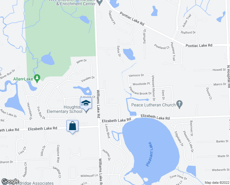 map of restaurants, bars, coffee shops, grocery stores, and more near 7794 Pleasant Manor Drive in Waterford Township