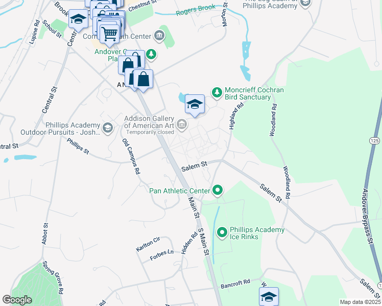 map of restaurants, bars, coffee shops, grocery stores, and more near 180 Main Street in Andover