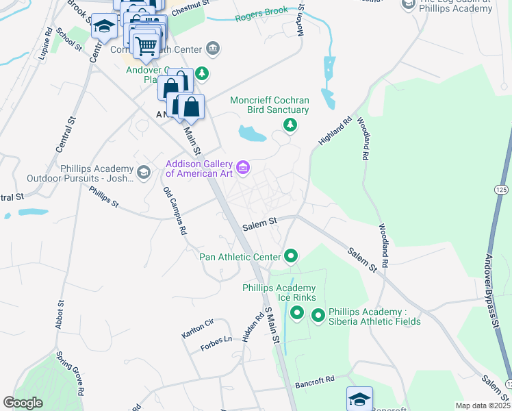 map of restaurants, bars, coffee shops, grocery stores, and more near 180 Main Street in Andover