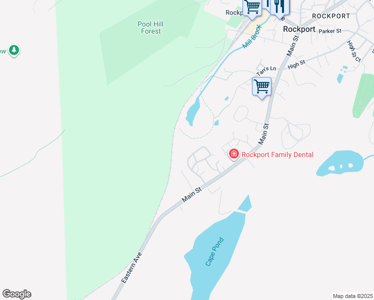 map of restaurants, bars, coffee shops, grocery stores, and more near 18 Hodgkins Road in Rockport
