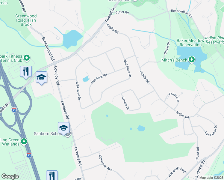 map of restaurants, bars, coffee shops, grocery stores, and more near 25 Strawberry Hill Road in Andover