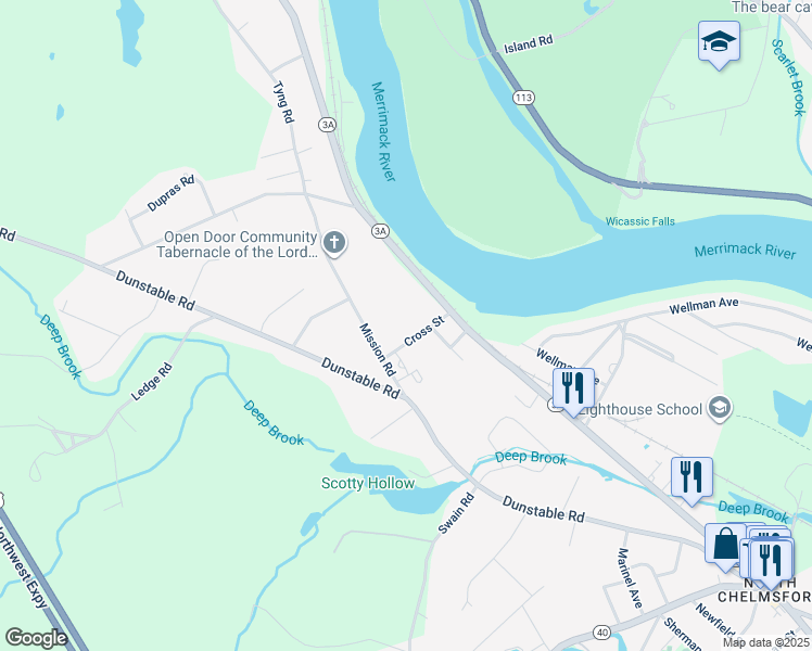 map of restaurants, bars, coffee shops, grocery stores, and more near 11 Cross Street in Chelmsford