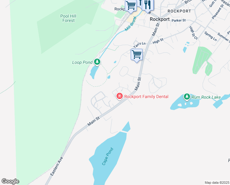 map of restaurants, bars, coffee shops, grocery stores, and more near 9 Sandy Bay Terrace in Rockport