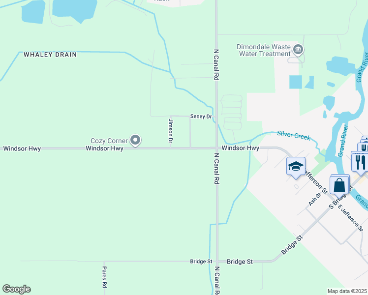 map of restaurants, bars, coffee shops, grocery stores, and more near 5537 Eugene Drive in Windsor charter Township