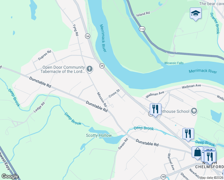 map of restaurants, bars, coffee shops, grocery stores, and more near 170 Tyngsboro Road in Chelmsford