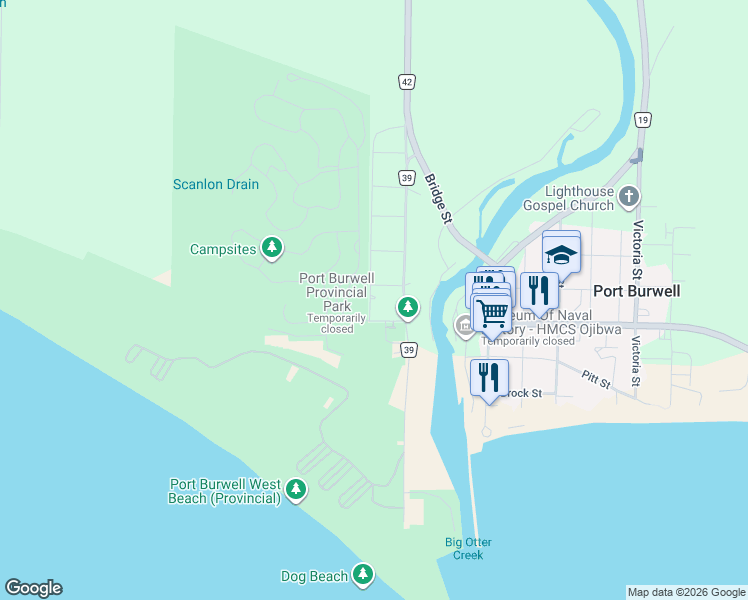 map of restaurants, bars, coffee shops, grocery stores, and more near 5 Burwell in Port Burwell