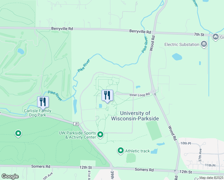 map of restaurants, bars, coffee shops, grocery stores, and more near 900 Wood Road in Kenosha