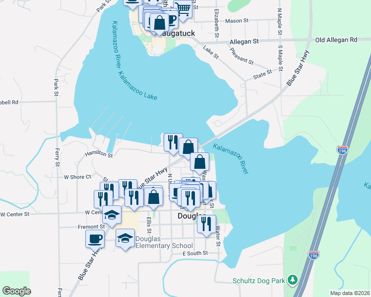 map of restaurants, bars, coffee shops, grocery stores, and more near 10 Swing Bridge Lane in Douglas