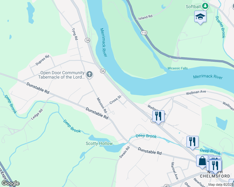 map of restaurants, bars, coffee shops, grocery stores, and more near 160 Tyngsboro Road in Chelmsford