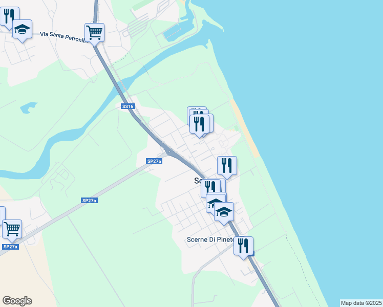 map of restaurants, bars, coffee shops, grocery stores, and more near 52 Via Vomano Vecchio in Scerne