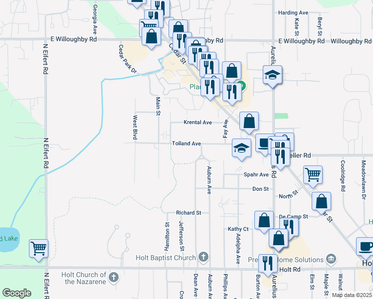 map of restaurants, bars, coffee shops, grocery stores, and more near 4683 Tolland Avenue in Delhi charter Township