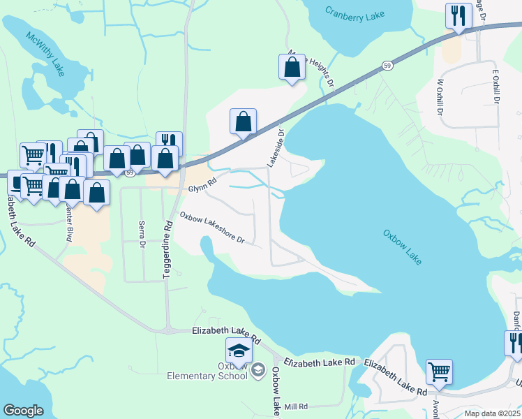 map of restaurants, bars, coffee shops, grocery stores, and more near 419 Oxbow Court in Oakland County