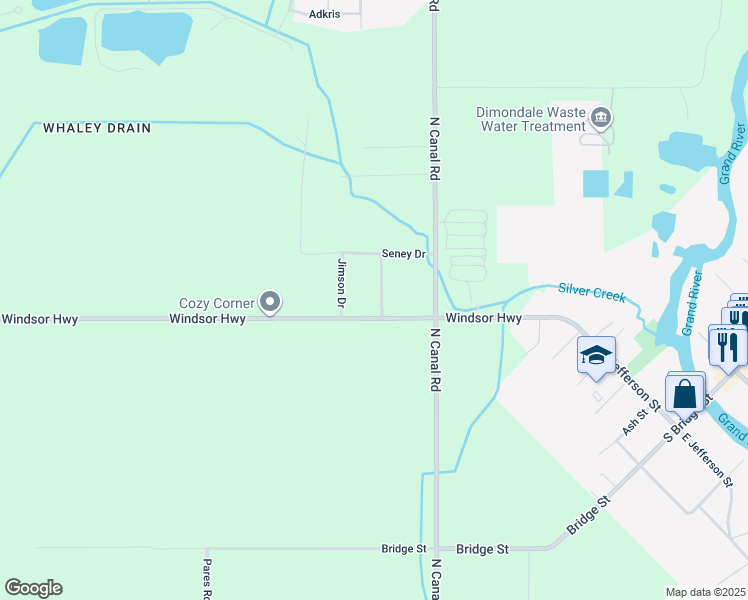 map of restaurants, bars, coffee shops, grocery stores, and more near 5537 Eugene Drive in Windsor charter Township