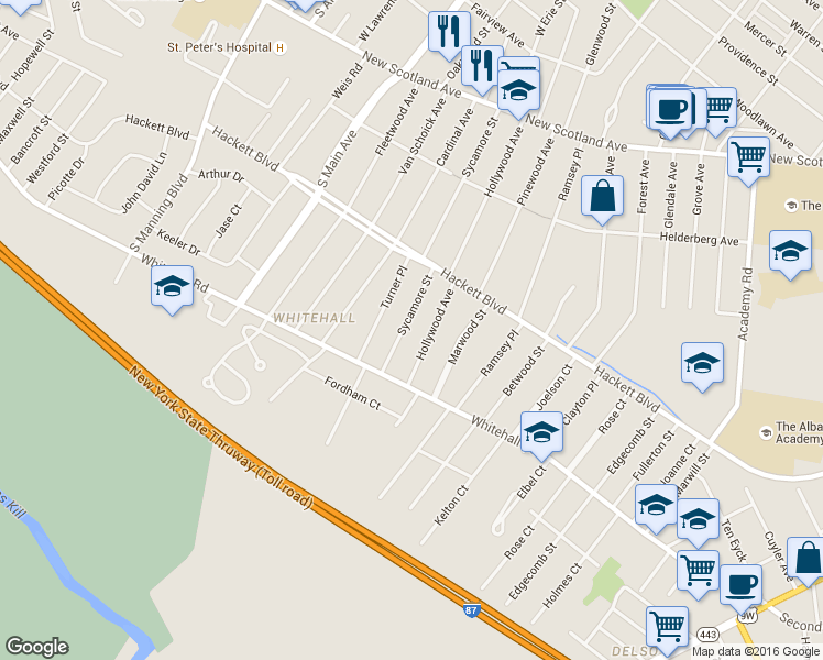 map of restaurants, bars, coffee shops, grocery stores, and more near 188 Sycamore Street in Albany