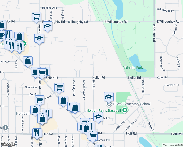 map of restaurants, bars, coffee shops, grocery stores, and more near 2269 Park Ln in Delhi Charter Township