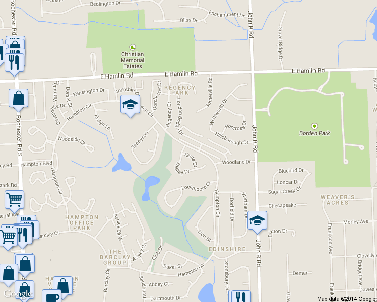 map of restaurants, bars, coffee shops, grocery stores, and more near 651 Keats Drive in Rochester Hills