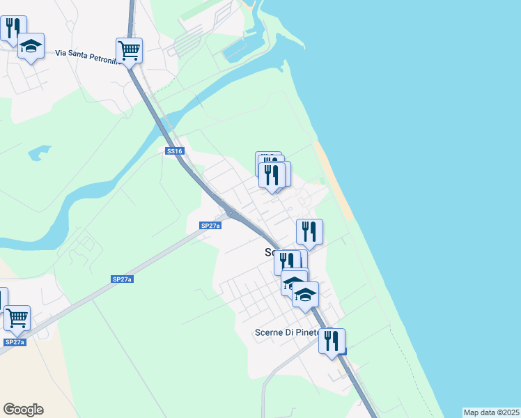 map of restaurants, bars, coffee shops, grocery stores, and more near 52 Via Vomano Vecchio in Scerne