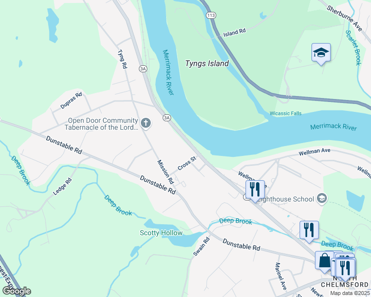 map of restaurants, bars, coffee shops, grocery stores, and more near 170 Tyngsboro Road in Chelmsford