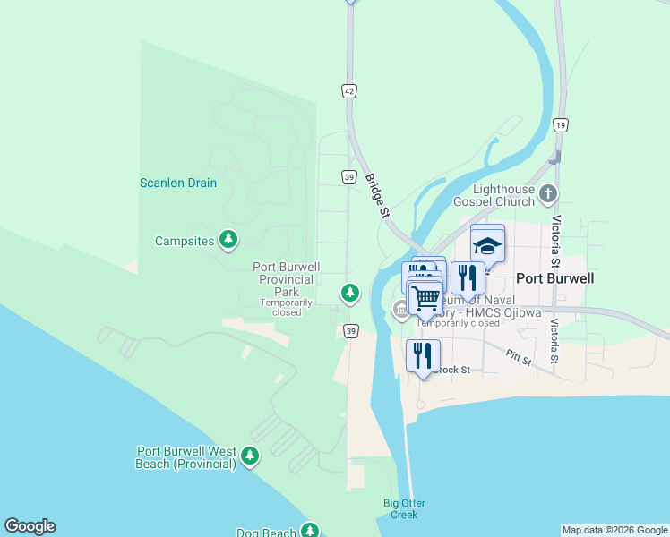 map of restaurants, bars, coffee shops, grocery stores, and more near 5 Burwell in Port Burwell