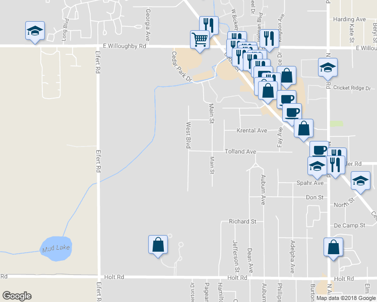 map of restaurants, bars, coffee shops, grocery stores, and more near 4801 Tolland Avenue in Delhi charter Township