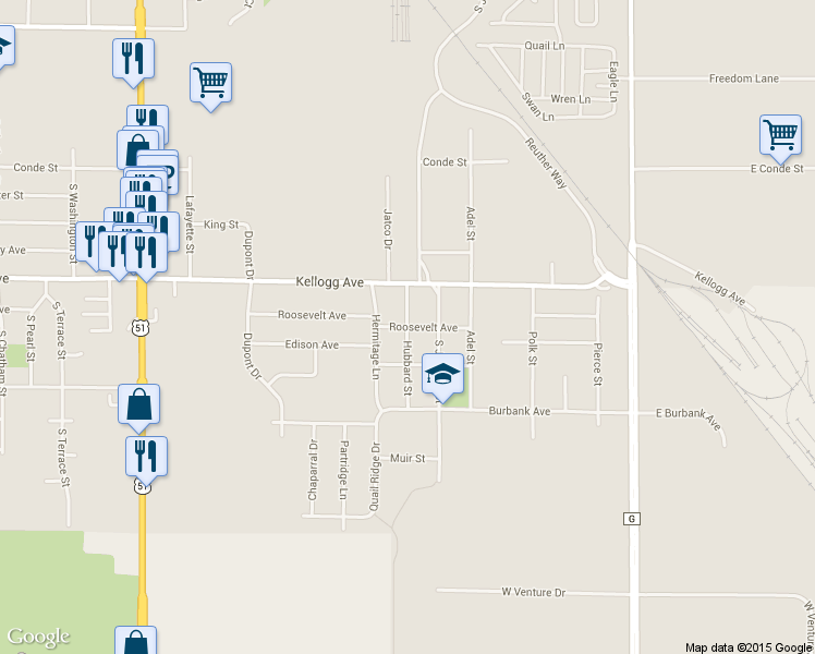 map of restaurants, bars, coffee shops, grocery stores, and more near 517 Roosevelt Avenue in Janesville