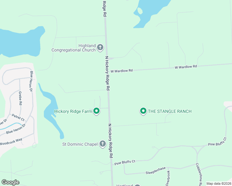 map of restaurants, bars, coffee shops, grocery stores, and more near 858 North Hickory Ridge Road in Highland Charter Township