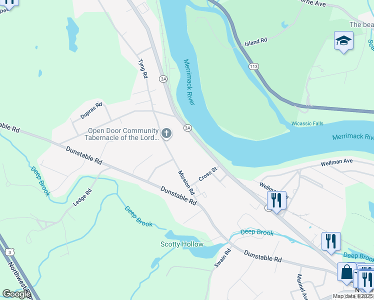 map of restaurants, bars, coffee shops, grocery stores, and more near 180 Tyngsboro Road in Chelmsford