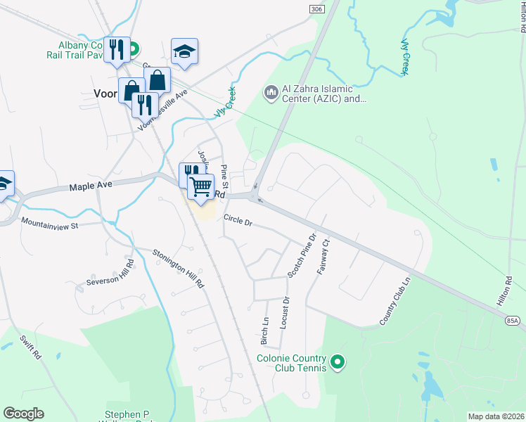 map of restaurants, bars, coffee shops, grocery stores, and more near 24 Circle Drive in Voorheesville