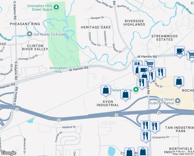 map of restaurants, bars, coffee shops, grocery stores, and more near 2450 Norfolk in Rochester Hills