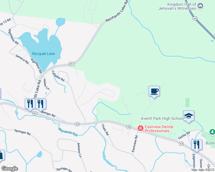 map of restaurants, bars, coffee shops, grocery stores, and more near 20 Westfall Court in Rensselaer County
