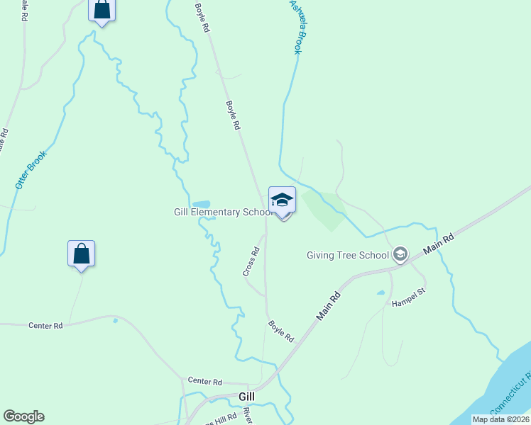map of restaurants, bars, coffee shops, grocery stores, and more near 178 Boyle Road in Gill