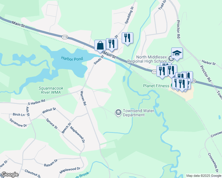 map of restaurants, bars, coffee shops, grocery stores, and more near 8 Cooperage Way in Townsend