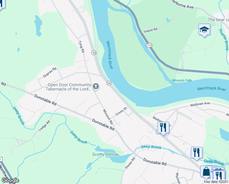 map of restaurants, bars, coffee shops, grocery stores, and more near 180 Tyngsboro Road in Chelmsford