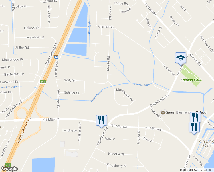 map of restaurants, bars, coffee shops, grocery stores, and more near 27986 Santa Anita Drive South in New Baltimore