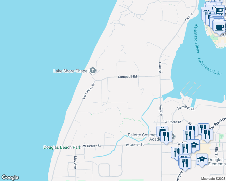 map of restaurants, bars, coffee shops, grocery stores, and more near 825 Campbell Road in Saugatuck
