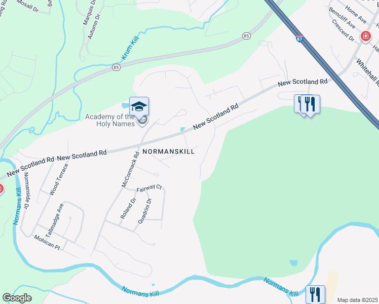 map of restaurants, bars, coffee shops, grocery stores, and more near Olive Tree in Albany