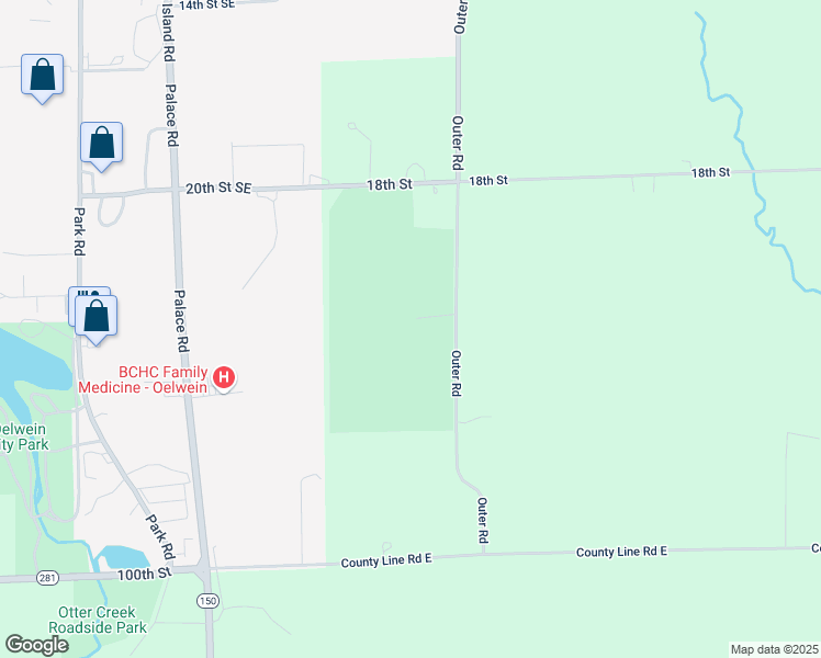 map of restaurants, bars, coffee shops, grocery stores, and more near 1511B Outer Road in Oelwein