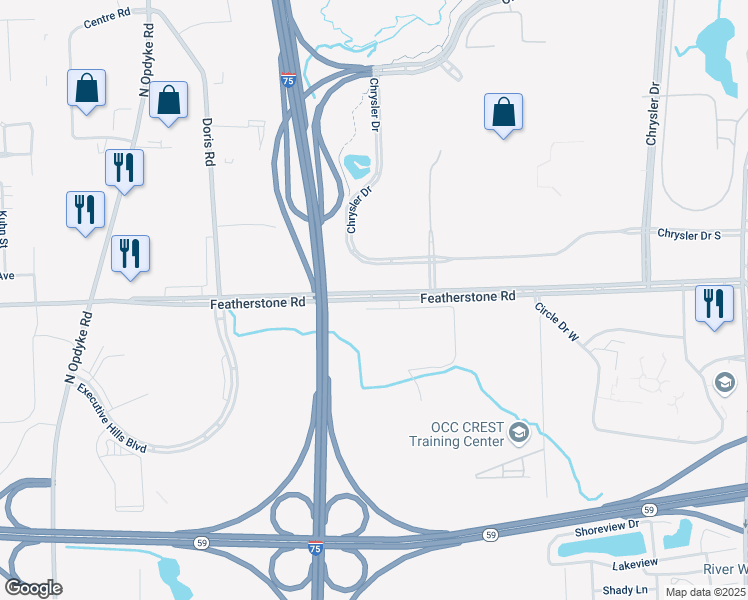 map of restaurants, bars, coffee shops, grocery stores, and more near 2630 Featherstone Road in Auburn Hills