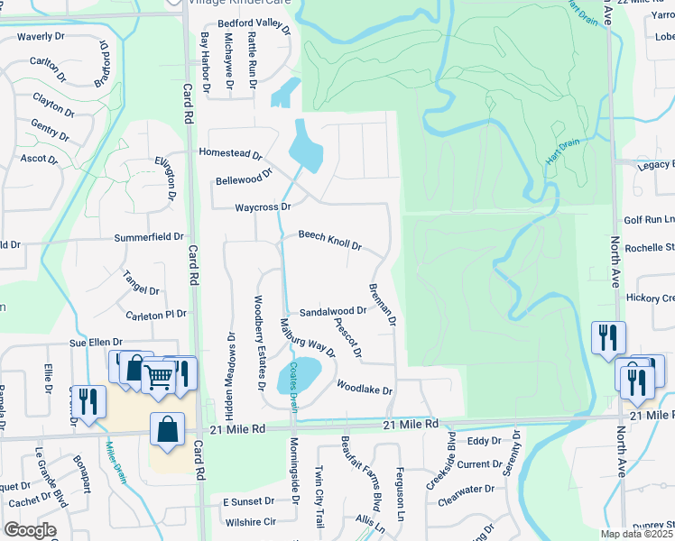 map of restaurants, bars, coffee shops, grocery stores, and more near 47643 Dloski Court in Macomb