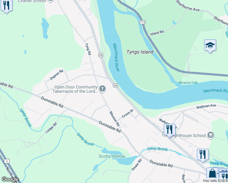 map of restaurants, bars, coffee shops, grocery stores, and more near 180 Tyngsboro Road in Chelmsford