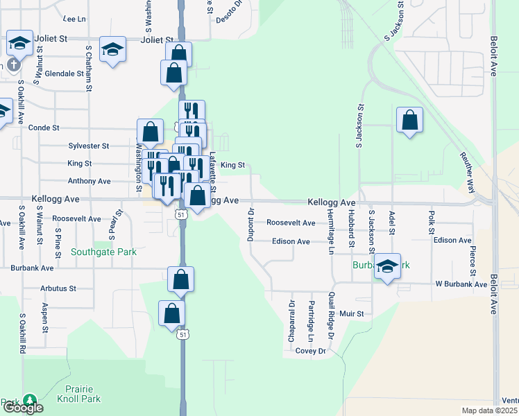 map of restaurants, bars, coffee shops, grocery stores, and more near 747 Kellogg Avenue in Janesville