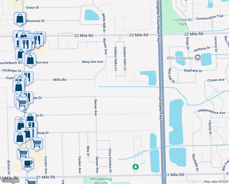 map of restaurants, bars, coffee shops, grocery stores, and more near 11171 Rhode Drive in Shelby Township