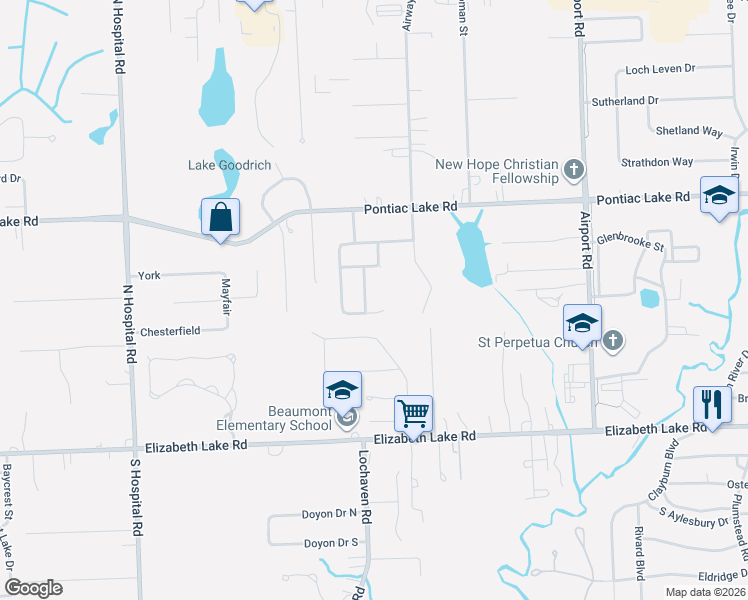map of restaurants, bars, coffee shops, grocery stores, and more near 320 Forestview Drive in Waterford Township