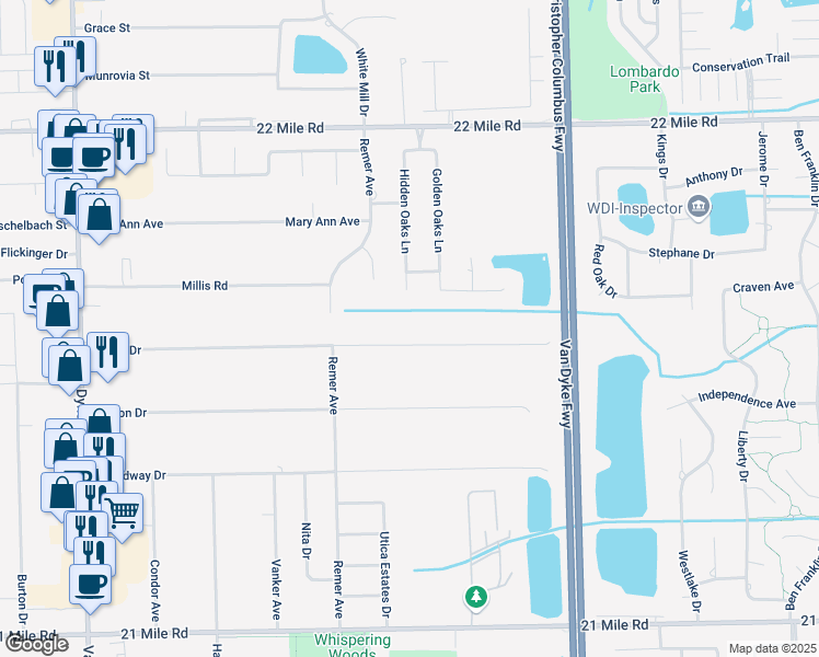map of restaurants, bars, coffee shops, grocery stores, and more near 11171 Rhode Drive in Macomb County