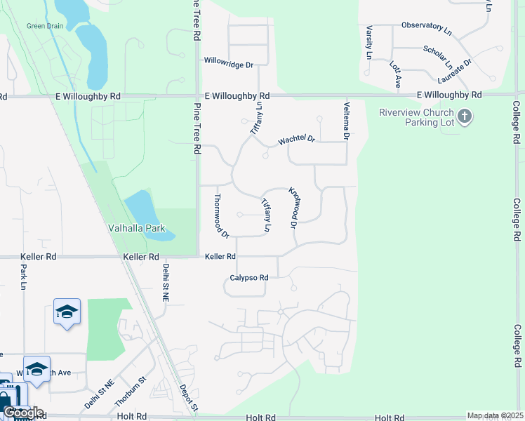 map of restaurants, bars, coffee shops, grocery stores, and more near 2295 Tiffany Ln in Delhi Charter Township