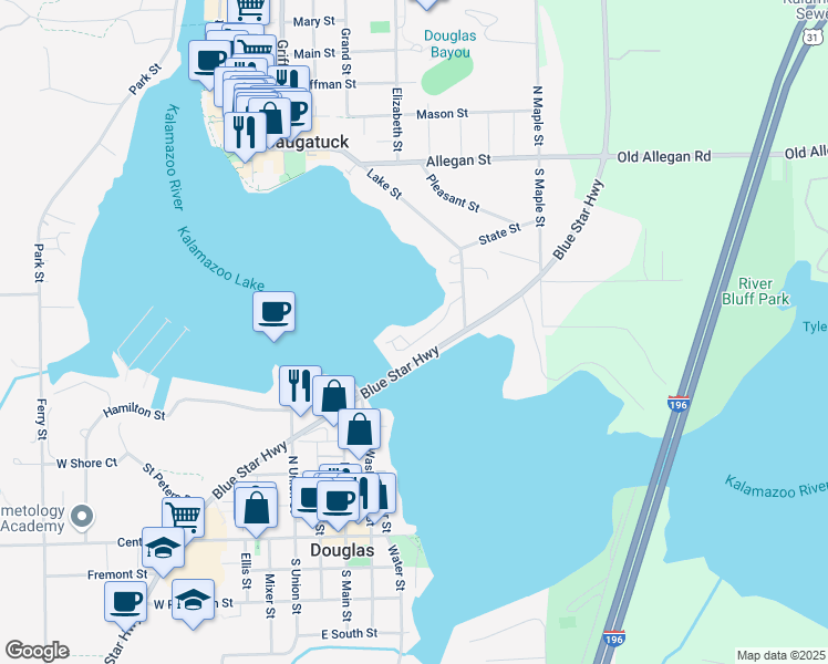 map of restaurants, bars, coffee shops, grocery stores, and more near 983 Lake Street in Saugatuck