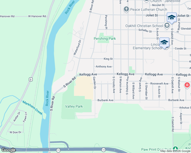 map of restaurants, bars, coffee shops, grocery stores, and more near 2721 Kellogg Avenue in Janesville