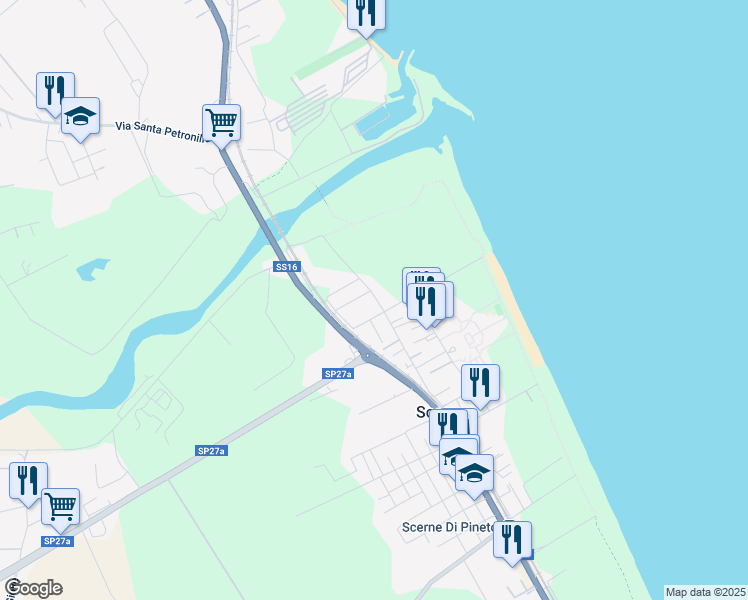 map of restaurants, bars, coffee shops, grocery stores, and more near 77 Via Vomano Vecchio in Scerne