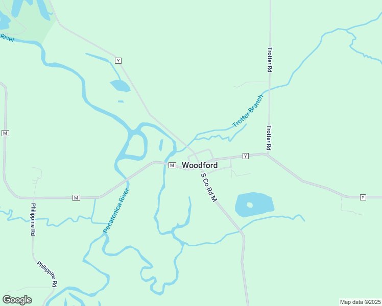 map of restaurants, bars, coffee shops, grocery stores, and more near 10616 County Road M in Woodford